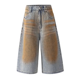Wasteland Dirty Cowboy Shorts - Loose Trendy American Retro Street Style Summer Capris for Casual Wear