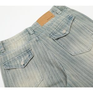 Water-Washed Vertical Striped Textured Loose High Street Straight Leg Jeans - Vintage American Style, Casual Fashion Essential