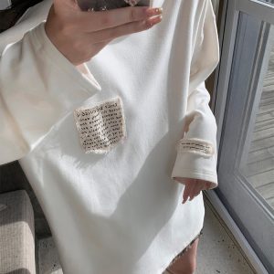 White Brushed Long Sleeve T-Shirt for Women - Versatile Casual Base Layer Top, Perfect for 90s and Y2K Style Outfits