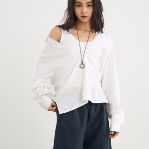 White Deep V-Neck Linen Shirt Cover-Up for Women - Loose Fit Spring Summer Top - Casual Fashion Essential