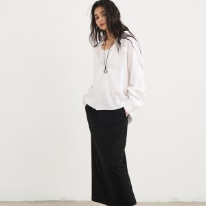 White Deep V-Neck Linen Shirt Cover-Up for Women - Loose Fit Spring Summer Top - Casual Fashion Essential