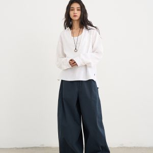 White Deep V-Neck Linen Shirt Cover-Up for Women - Loose Fit Spring Summer Top - Casual Fashion Essential