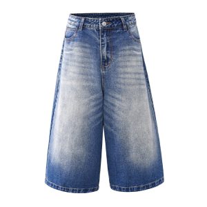 White Denim Loose Cropped Jorts with Cat Whiskers - Trendy Vintage Summer Style for Women