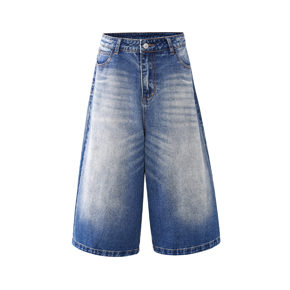 White Denim Loose Cropped Jorts with Cat Whiskers - Trendy Vintage Summer Style for Women