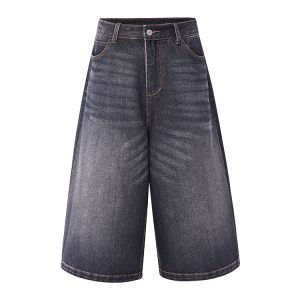 White Denim Loose Cropped Jorts with Cat Whiskers - Trendy Vintage Summer Style for Women