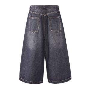 White Denim Loose Cropped Jorts with Cat Whiskers - Trendy Vintage Summer Style for Women