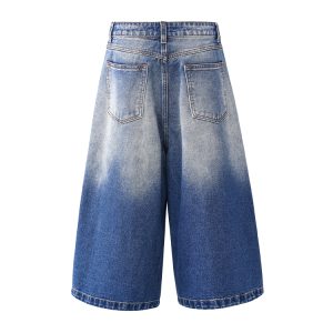 White Denim Loose Cropped Jorts with Cat Whiskers - Trendy Vintage Summer Style for Women