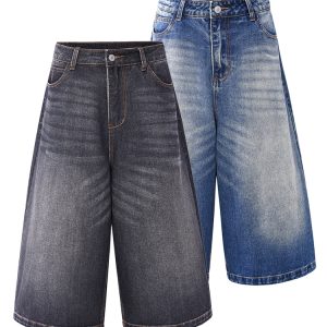 White Denim Loose Cropped Jorts with Cat Whiskers - Trendy Vintage Summer Style for Women