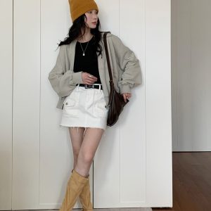 White Denim Mini Skirt for Women - 2023 Summer High Waist Slim A-Line Style, Trendy Casual Look for Work and Play
