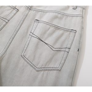 White Denim Pleated Wide-Leg Jeans with Distressed Cat Whiskers and Scratches - Trendy Baggy Style for 90s and Y2K Fashion