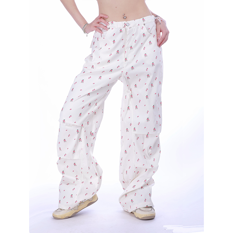 White Drawstring Cargo Pants for Women - Trendy Loose Wide-Leg Design, Niche Style for Hot Girls, Perfect for Y2K and Casual Looks