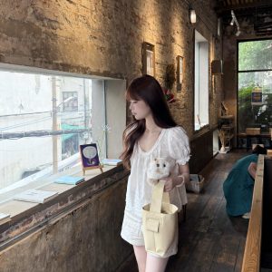 White Embroidered Puff Sleeve Shirt for Women – Summer Loose-Fitting Short Top with Slimming Design, French Style Fashion