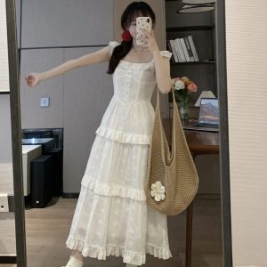 White Flutter Sleeve Dress - 2025 Spring/Summer Collection, Moonlight Inspired, Sweet French Style, Elegant and Feminine Fashion