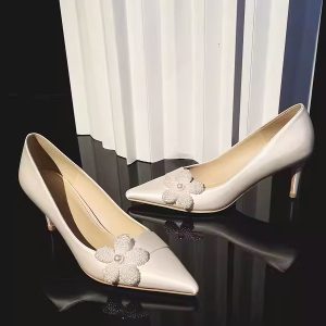 White French-Style Wedding Shoes for Brides, Elegant High-Heeled Dress Shoes, Comfortable Everyday Flats