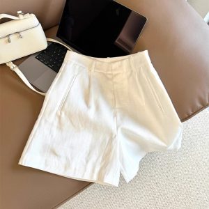 White High-End Linen Wide-Leg Shorts for Women - 2025 Summer Fashion, Versatile Slimming Casual Pants