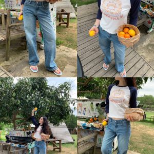 White Jade Cat Eye Summer Breeze Blue Wide-Leg Jeans - Light Comfortable Y2K Style for Effortless Summer Fashion