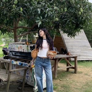 White Jade Cat Eye Summer Breeze Blue Wide-Leg Jeans - Light Comfortable Y2K Style for Effortless Summer Fashion