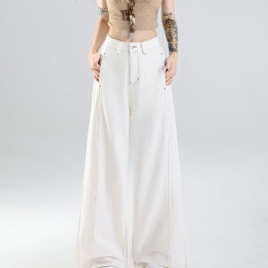 White Lyocell Wide-Leg Jeans for Women, High-Waisted Tencel Cotton Loose Fit, 2025 Spring/Summer Fashion, Trendy Casual Pants