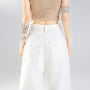 White Lyocell Wide-Leg Jeans for Women, High-Waisted Tencel Cotton Loose Fit, 2025 Spring/Summer Fashion, Trendy Casual Pants