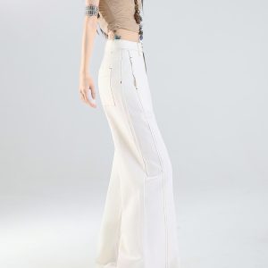 White Lyocell Wide-Leg Jeans for Women, High-Waisted Tencel Cotton Loose Fit, 2025 Spring/Summer Fashion, Trendy Casual Pants