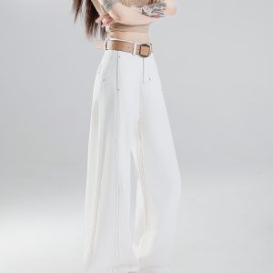 White Lyocell Wide-Leg Jeans for Women, High-Waisted Tencel Cotton Loose Fit, 2025 Spring/Summer Fashion, Trendy Casual Pants