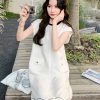 White Round-Neck First Love Dress for Women - 2025 Summer French Minimalist Loose Fit Petite Straight Dress