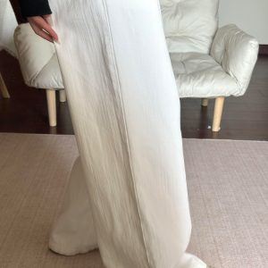 White Textured High-Waisted Wide-Leg Jeans for Women, Summer Casual Loose-Fitting Draped Straight-Leg Long Pants