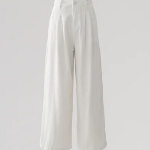 White Textured High-Waisted Wide-Leg Jeans for Women, Summer Casual Loose-Fitting Draped Straight-Leg Long Pants