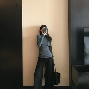 Wide-Leg Drawstring Casual Pants for Women - Minimalist Floor-Length Draped Sweatpants - Winter 370G Comfort Style