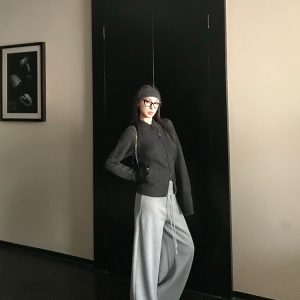Wide-Leg Drawstring Casual Pants for Women - Minimalist Floor-Length Draped Sweatpants - Winter 370G Comfort Style