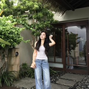 Wide-Leg Sky Blue Mid-High Waist Jeans - Trendy Meat-Covering No.1 Style for Fashionistas, Perfect for Y2K and Korean Style Looks