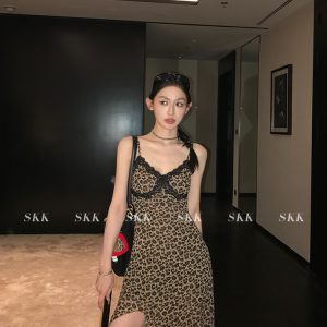 Wild Hot Girl American Vintage Leopard Print Lace Dress - Women's Long Summer Dress 2025, Trendy Y2K Style