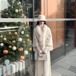 Winter V-neck Halter White Knitted Dress - Long Waist-Defining Sweater Dress for Chic Winter Style