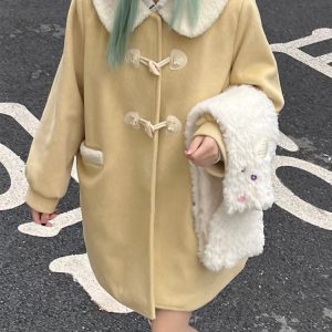 Winter Wool Coat with Doll Collar and Toggle Closure, Large Lapel, JK Uniform Style, Small Size Outerwear for Women