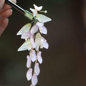 Wisteria Flower Hairpin - Ancient Style Updo Accessory for Hanfu & Qipao Bun Hairstyles, Vintage Floral Hair Jewelry