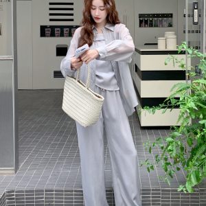 Women's 2025 Summer Three-Piece Set: Stylish Sunscreen Shirt, Camisole & Wide-Leg Pants for High-End Mature Temperament