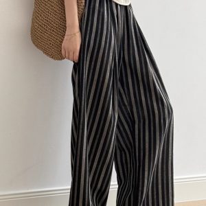 Women's American Retro Striped Casual Pants, Loose High-End Straight-Leg Style for Summer 2025, Floor-Length Y2K Fashion