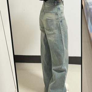 Women's American Retro Wide-Leg Jeans, High-Waisted Loose Straight Pants, Spring/Summer 2025, Slimming Floor-Length Style