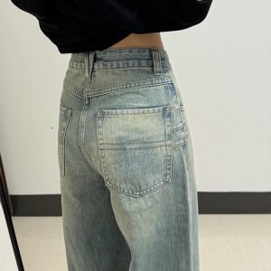 Women's American Retro Wide-Leg Jeans, High-Waisted Loose Straight Pants, Spring/Summer 2025, Slimming Floor-Length Style