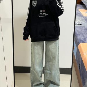 Women's American Retro Wide-Leg Jeans, High-Waisted Loose Straight Pants, Spring/Summer 2025, Slimming Floor-Length Style