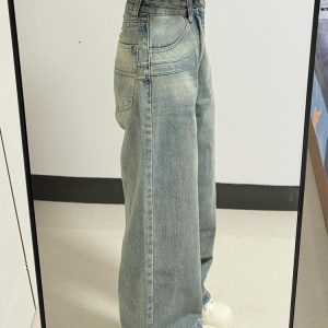Women's American Retro Wide-Leg Jeans, High-Waisted Loose Straight Pants, Spring/Summer 2025, Slimming Floor-Length Style