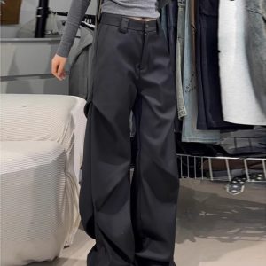 Women's American Style Pleated Suit Pants - Clean Fit, Niche Loose Wide-Leg, Casual Flared Design