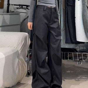 Women's American Style Pleated Suit Pants - Clean Fit, Niche Loose Wide-Leg, Casual Flared Design
