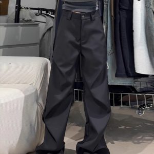 Women's American Style Pleated Suit Pants - Clean Fit, Niche Loose Wide-Leg, Casual Flared Design