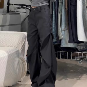 Women's American Style Pleated Suit Pants - Clean Fit, Niche Loose Wide-Leg, Casual Flared Design