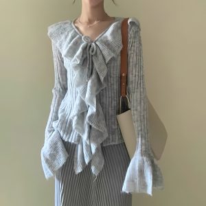 Women's Autumn Lotus Leaf Lace Collar Knitted Cardigan and Camisole Dress Two-Piece Set - Lightweight Layering for Chic Style