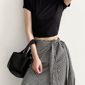 Women's Backless Short Sleeve T-Shirt and Long Skirt Set - Fragrant Style, High-End Temperament, 2025 Summer Fashion Two-Piece