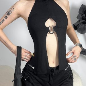 Women's Backless U-Shaped Hollow Tank Top - Eccentric Cropped Design for Unique Style, Trendy Y2K Fashion