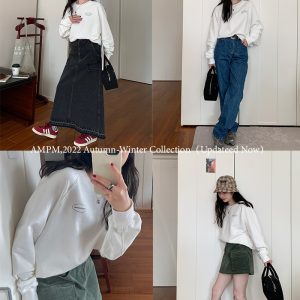 Women's Basic Small Print Round Neck Sweatshirt - Long Sleeve Loose Fit, Versatile White Top for Spring and Summer Fashion