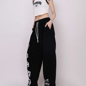 Women's Black Letter Sports Pants - Summer Loose Casual Jazz Dance Long Pants - Lightweight and Comfortable